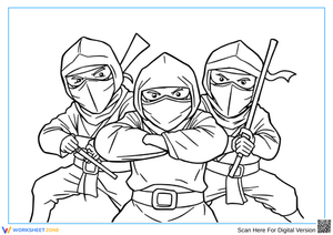 Ninja Coloring Pages – Three Ninjas in Action