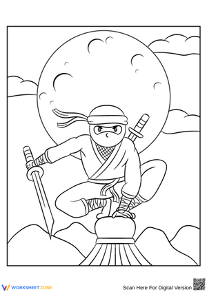 Ninja Coloring Pages – Moonlit Warrior Pose