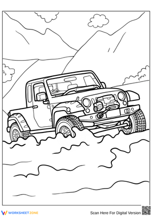 Jeep Coloring Page – Off-Road Truck in Mountains