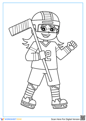 Cute Girl Ice Hockey Player Coloring Page