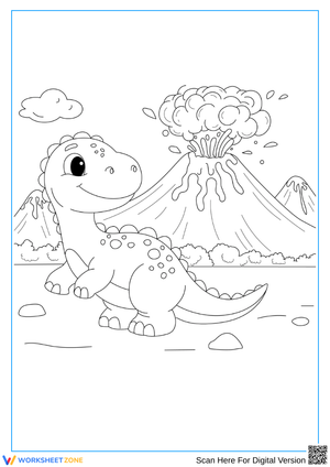 Dinosaur and Volcano Coloring Pages for Kids