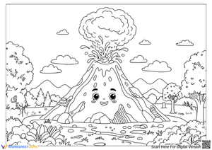 Smiling Volcano Eruption Coloring Page for Kids