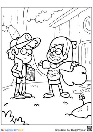 Gravity Falls Coloring Page with Dipper and Mabel Outside