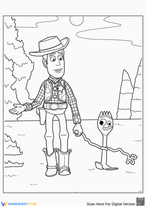 Woody Coloring Page with Forky from Toy Story