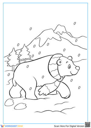 Polar Bear with Scarf Coloring Page for Kids