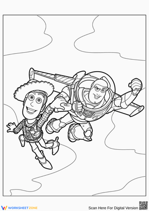Woody Coloring Page with Buzz Lightyear Flying