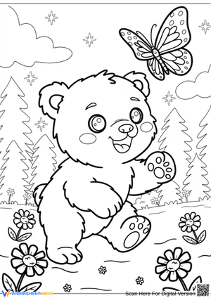 Bear and Butterfly Coloring Page – Fun Animal Scene