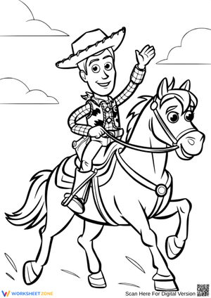 Woody Coloring Page – Cowboy Riding Bullseye