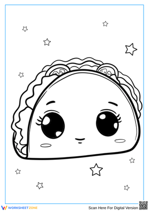 Kawaii Taco Coloring Page with Big Eyes