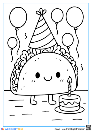 Birthday Taco Coloring Sheet for Kids