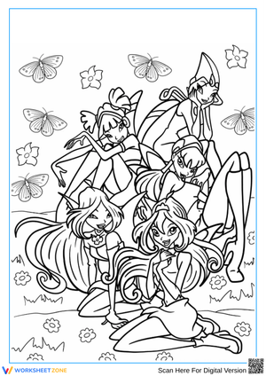 Winx Club Fairies Garden Coloring Page