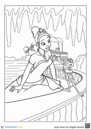 Princess Tiana and the Frog Coloring Page