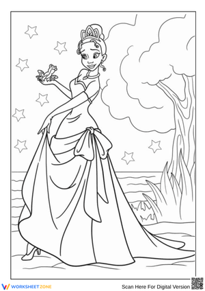 Princess Tiana Holding Frog Coloring Page