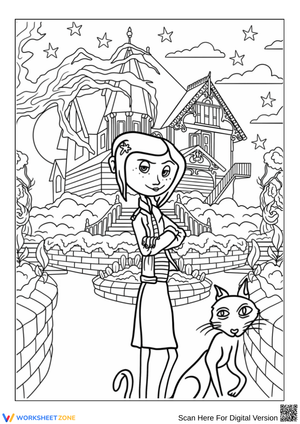 Coraline and Cat Coloring Page at the Palace