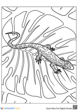 Camouflaged Lizard on Leaf Coloring Page
