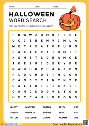Halloween Word Search with Spooky Vocabulary