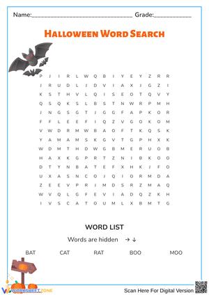Easy Halloween Word Search for Kids