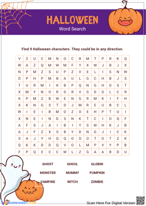 Halloween Word Search with Characters