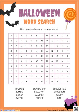 Halloween Word Search Puzzle Worksheet