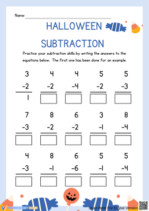 Halloween Subtraction Worksheet – Practice Within 10