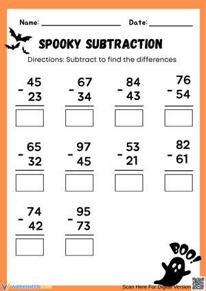Halloween Subtraction – 2-Digit Practice Worksheet