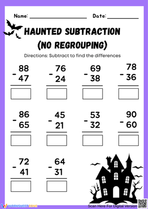 Haunted Halloween Subtraction – No Regrouping Worksheet