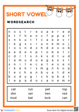 Short Vowel Word Search Puzzle