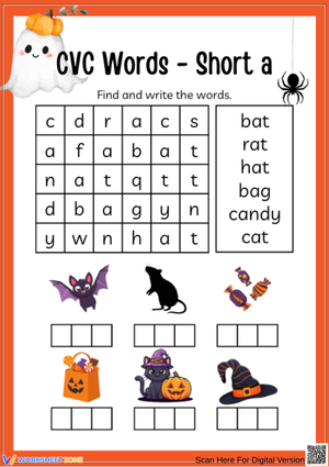 Halloween CVC Words Short A Worksheet