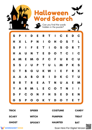 Halloween Word Search with Spooky Vocabulary