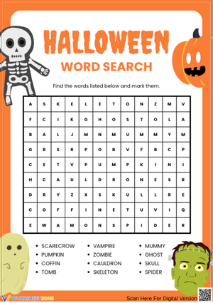 Spooky Halloween Word Search Worksheet for Kids