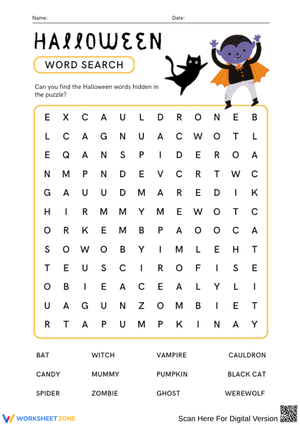 Fun Halloween Word Search with Classic Characters