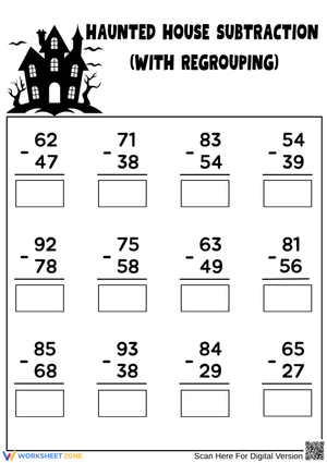 Haunted House Halloween Subtraction with Regrouping