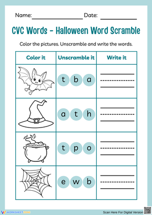 CVC Words – Halloween Word Scramble