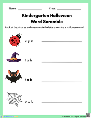 Kindergarten Halloween Word Scramble