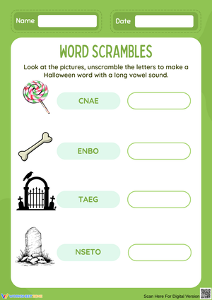 Halloween Long Vowel Word Scramble