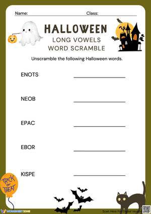 Halloween Long Vowels Word Scramble Activity