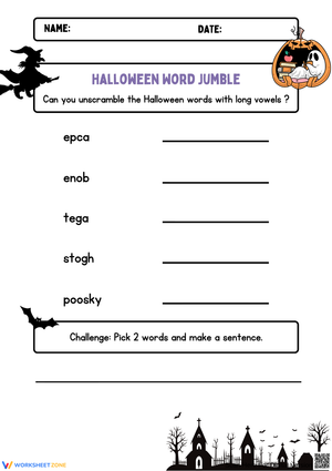 Halloween Word Jumble with Long Vowels