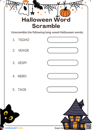 Halloween Long Vowel Word Scramble for Grade 1