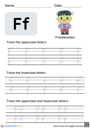 Halloween Letter F Tracing Worksheet – Frankenstein Theme