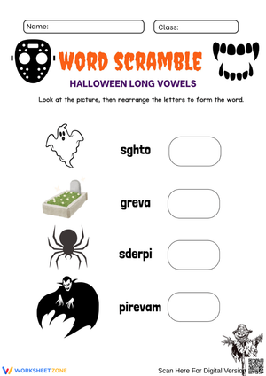 Spooky Long Vowel Halloween Word Scramble