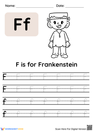 Halloween Tracing Letter F is for FrankensteinWorksheet