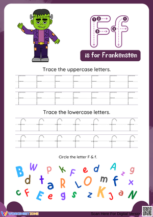 Halloween Tracing Worksheet – Letter F Frankenstein Activity