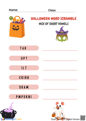 Halloween Word Scramble – Mixed Short Vowels