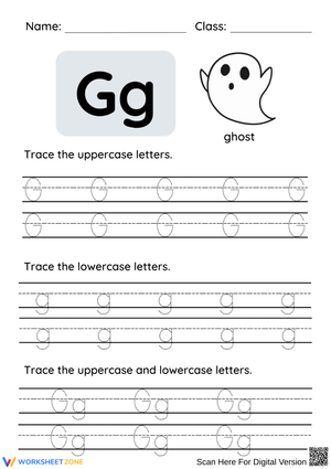Letter G Ghost Halloween Tracing Worksheet for Early Childhood