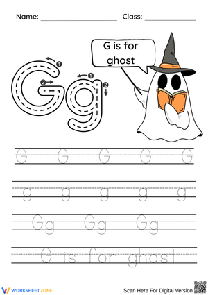 Halloween Letter G Ghost Tracing Worksheet for Early Childhood