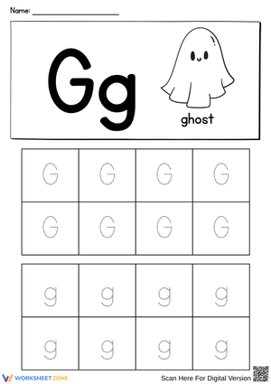 Letter G Halloween Ghost Tracing Worksheet for Early Childhood