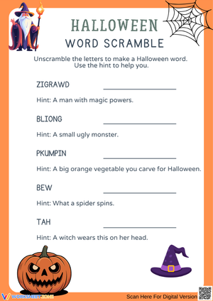 Grade 2 Halloween Short Vowel Word Scramble