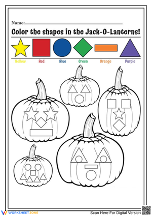 Halloween Jack-O-Lantern Color by Shape Worksheet