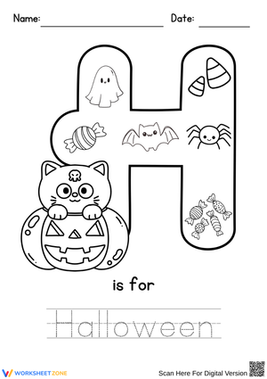 Letter H Halloween Tracing & Coloring Worksheet