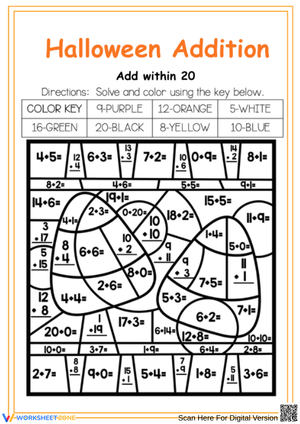 Halloween Addition Within 20 Worksheet 